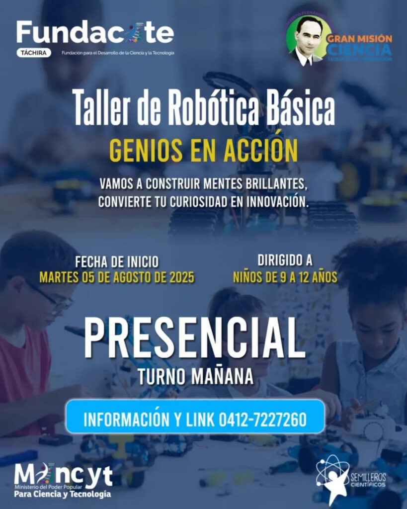 Taller de Robótica Básica “Genios en Acción” abre inscripciones en Táchira