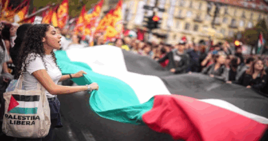 Huelga general y protestas en Italia contra genocidio en Gaza