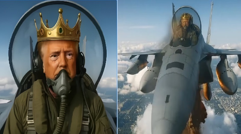 Trump con corona publica video IA escatológico contra protestas "No Kings"